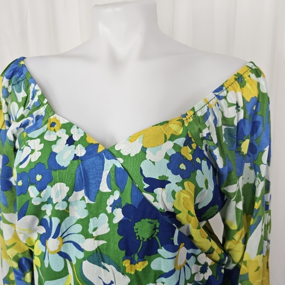 Walter Baker Green Disco Floral Kimora Crop Top Off Shoulder Size Medium - Picture 3 of 12